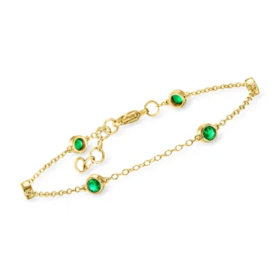 Rs Pure By Ross-simons Bezel-set Lab-grown Emerald Station Bracelet In 18kt Gold Vermeil In Multi