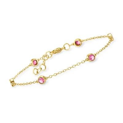 Rs Pure By Ross-simons Bezel-set Lab-grown Pink Sapphire Station Bracelet In 18kt Gold Vermeil In Multi