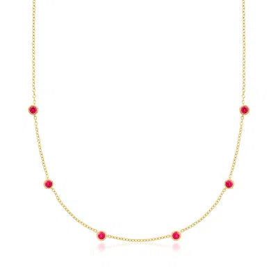 Rs Pure By Ross-simons Bezel-set Lab-grown Ruby Station Necklace In 18kt Gold Vermeil In Multi