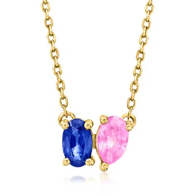 Rs Pure By Ross-simons Blue And Pink Sapphire Toi Et Moi Necklace In 14kt Yellow Gold In Multi