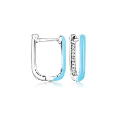 Rs Pure By Ross-simons Blue Enamel And Diamond-accented Paper Clip Link Hoop Earrings In Sterling Silver