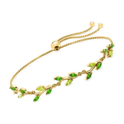 Rs Pure By Ross-simons Chrome Diopside And . Peridot Leaf Bolo Bracelet In 18kt Gold Vermeil In Green