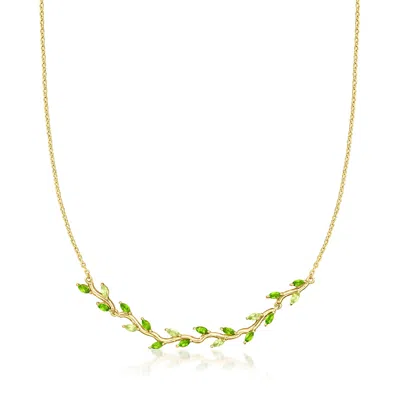 Rs Pure By Ross-simons Chrome Diopside And . Peridot Leaf Necklace In 18kt Gold Vermeil In Multi