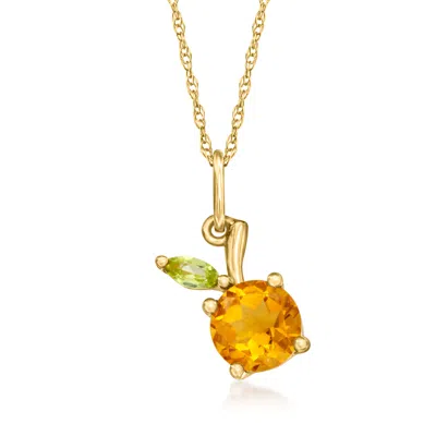 Rs Pure By Ross-simons Citrine Peach Pendant Necklace With Peridot Accent In 14kt Yellow Gold In Multi
