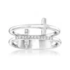 Rs Pure By Ross-simons Diamond 2-row Cross Ring In Sterling Silver In Metallic