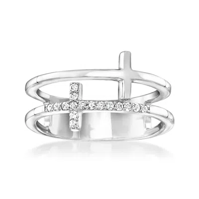 Rs Pure By Ross-simons Diamond 2-row Cross Ring In Sterling Silver In Metallic