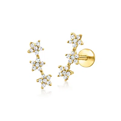 Rs Pure By Ross-simons Diamond 3-star Flat-back Ear Climbers In 14kt Yellow Gold In White