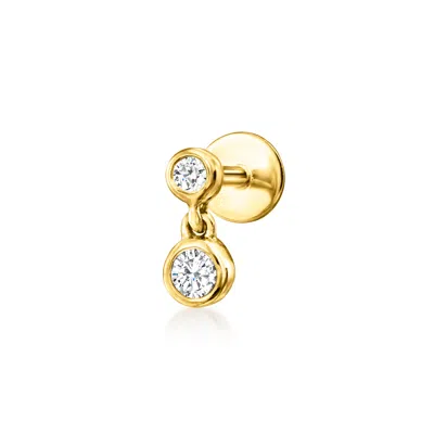 Rs Pure By Ross-simons Diamond-accented 2-stone Single Flat-back Stud Earring In 14kt Yellow Gold In Silver