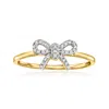 Rs Pure By Ross-simons Diamond-accented Bow Ring In 14kt Yellow Gold In White