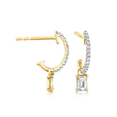 Rs Pure By Ross-simons Diamond C-hoop Drop Earrings In 14kt Yellow Gold In White
