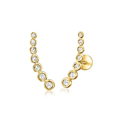 Rs Pure By Ross-simons Diamond Curved Flat-back Ear Climbers In 14kt Yellow Gold