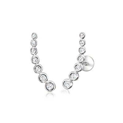 Rs Pure By Ross-simons Diamond Curved Flat-back Ear Climbers In Sterling Silver