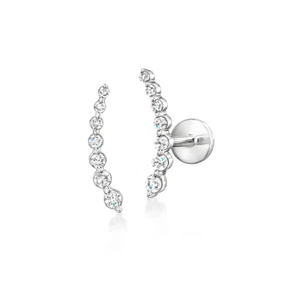 Rs Pure By Ross-simons Diamond Curved Flat-back Ear Climbers In Sterling Silver