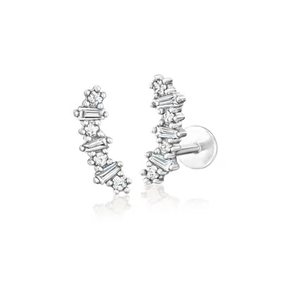 Rs Pure By Ross-simons Diamond Flat-back Ear Climbers In Sterling Silver