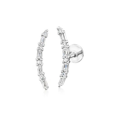 Rs Pure By Ross-simons Diamond Flat-back Ear Climbers In Sterling Silver In Metallic