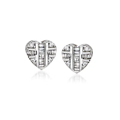 Rs Pure By Ross-simons Diamond Heart Cluster Earrings In Sterling Silver In White
