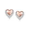 RS PURE BY ROSS-SIMONS DIAMOND HEART STUD EARRINGS IN STERLING SILVER AND 14KT ROSE GOLD