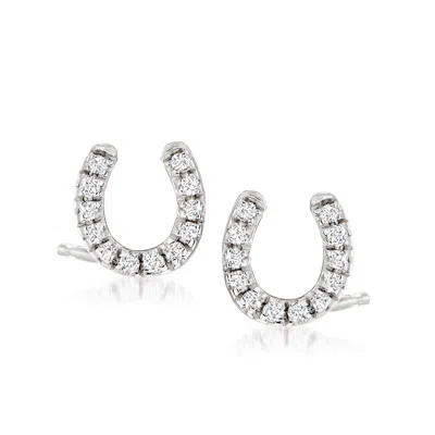 Rs Pure By Ross-simons Diamond Horseshoe Stud Earrings In Sterling Silver In White