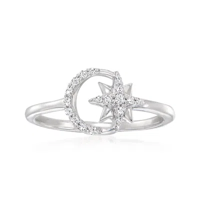 Rs Pure By Ross-simons Diamond Moon And Star Ring In Sterling Silver In White