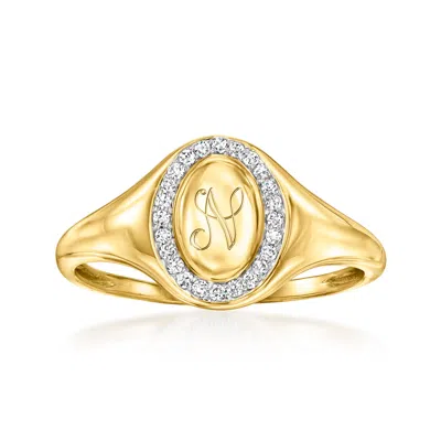 Rs Pure By Ross-simons Diamond Personalized Oval Signet Ring In 14kt Yellow Gold In Silver