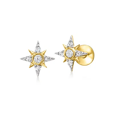 Rs Pure By Ross-simons Diamond Star Flat-back Stud Earrings In 14kt Yellow Gold In Silver