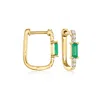 Rs Pure By Ross-simons Emerald And . Diamond Paper Clip Link Hoop Earrings In 14kt Yellow Gold In Green