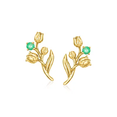 Rs Pure By Ross-simons Emerald Lily Of The Valley Flower Earrings In 14kt Yellow Gold In Green
