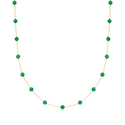 Rs Pure By Ross-simons Emerald Station Bead Necklace In 14kt Yellow Gold In Multi