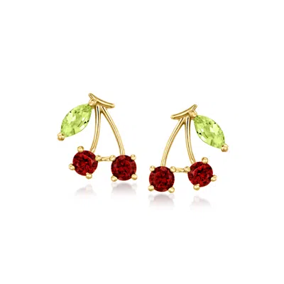 Rs Pure By Ross-simons Garnet And . Peridot Cherry Earrings In 14kt Yellow Gold In Red