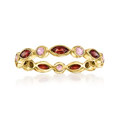 Rs Pure By Ross-simons Garnet And . Pink Sapphire Geometric Eternity Band In 14kt Yellow Gold In Red