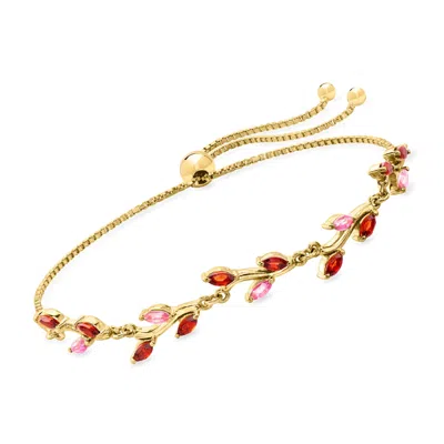 Rs Pure By Ross-simons Garnet And . Pink Topaz Leaf Bolo Bracelet In 18kt Gold Vermeil In Red