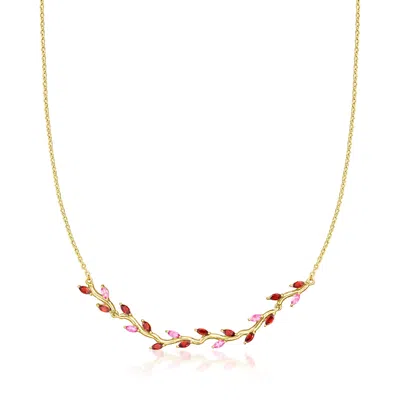 Rs Pure By Ross-simons Garnet And . Pink Topaz Leaf Necklace In 18kt Gold Over Sterling