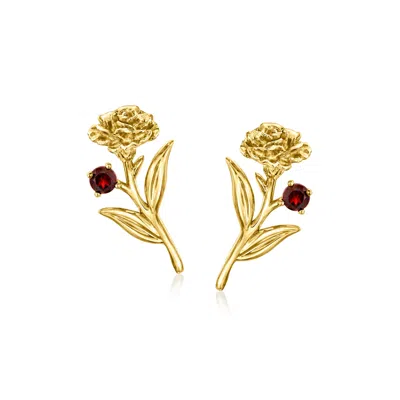 Rs Pure By Ross-simons Garnet Carnation Flower Earrings In 14kt Yellow Gold In Red
