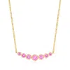 Rs Pure By Ross-simons Graduated Bezel-set Lab-grown Pink Sapphire Curved Bar Necklace In 18kt Gold Vermeil In Multi