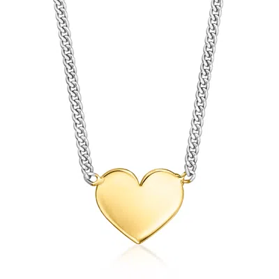Rs Pure By Ross-simons Italian 14kt Yellow Gold Heart And Sterling Silver Curb-link Necklace