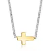 Rs Pure By Ross-simons Italian 14kt Yellow Gold Sideways Cross And Sterling Silver Curb-link Necklace In Silver
