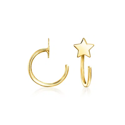 Rs Pure By Ross-simons Italian 14kt Yellow Gold Star Open Hoop Earrings