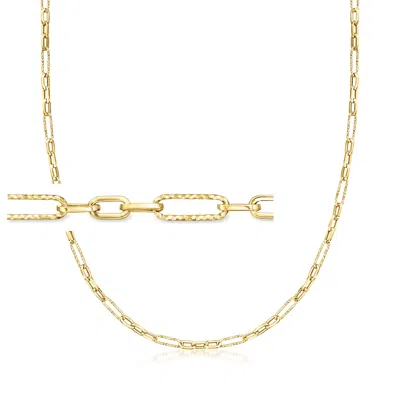 Rs Pure By Ross-simons Italian 14kt Yellow Gold Textured And Polished Paper Clip Link Necklace In Multi