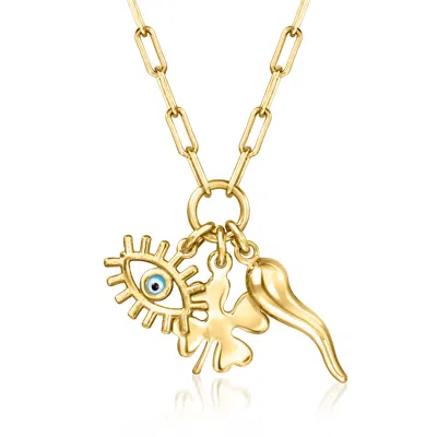 Rs Pure By Ross-simons Italian 18kt Gold Over Sterling Good Luck Charm Necklace