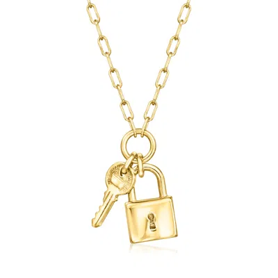 Rs Pure By Ross-simons Italian 18kt Gold Over Sterling Lock And Key Paper Clip Link Necklace