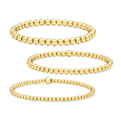 Rs Pure By Ross-simons Italian 18kt Gold Vermeil Jewelry Set: 3 3-5mm Bead Stretch Bracelets In Multi