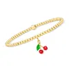 Rs Pure By Ross-simons Italian 3mm 18kt Gold Vermeil Bead Stretch Bracelet With Enamel Cherry Charm