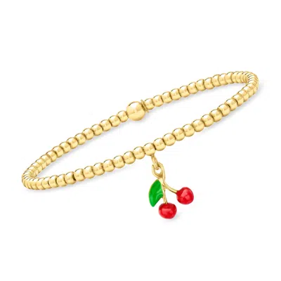 Rs Pure By Ross-simons Italian 3mm 18kt Gold Vermeil Bead Stretch Bracelet With Enamel Cherry Charm