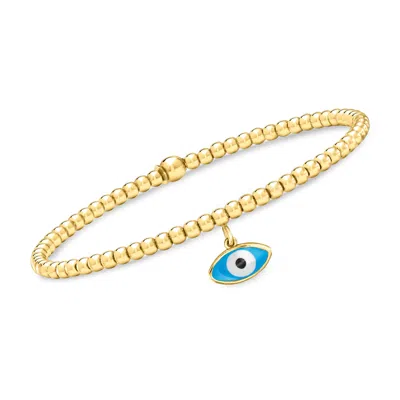 Rs Pure By Ross-simons Italian 3mm 18kt Gold Vermeil Bead Stretch Bracelet With Evil Eye Charm In Multi