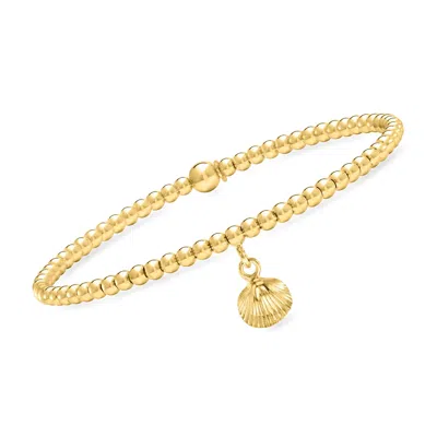 Rs Pure By Ross-simons Italian 3mm 18kt Gold Vermeil Stretch Bead Bracelet With Seashell Charm