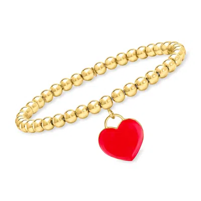 Rs Pure By Ross-simons Italian 5mm 18kt Gold Vermeil Bead Stretch Bracelet With Red Enamel Heart Charm