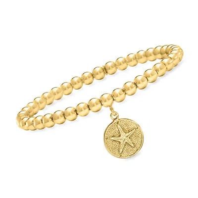 Rs Pure By Ross-simons Italian 5mm 18kt Gold Vermeil Bead Stretch Bracelet With Sand Dollar Charm
