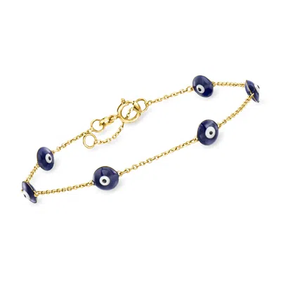 Rs Pure By Ross-simons Italian Multicolored Enamel Evil Eye Station Bracelet In 14kt Yellow Gold In Blue