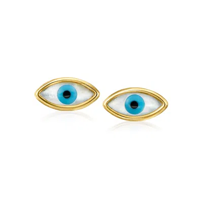 Rs Pure By Ross-simons Italian Multicolored Mother-of-pearl Evil Eye Earrings In 14kt Yellow Gold