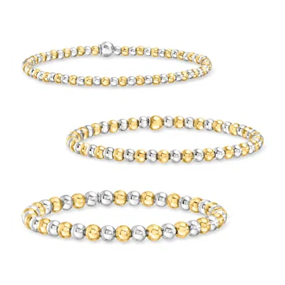 Rs Pure By Ross-simons Italian Sterling Silver And 18kt Gold Vermeil Jewelry Set: 3 3-5mm Bead Stretch Brace